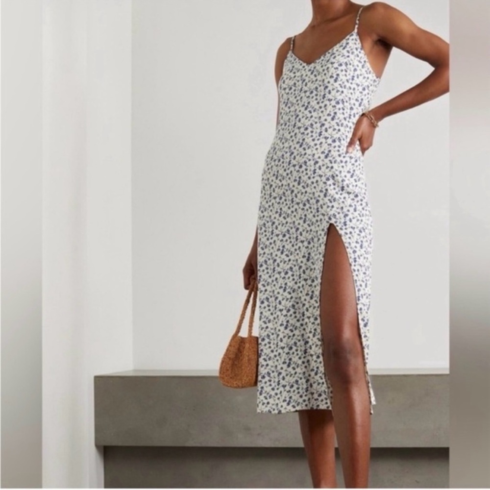 Reformation Crimini Gracie Floral Slip Dress Blue & White Midi Dress